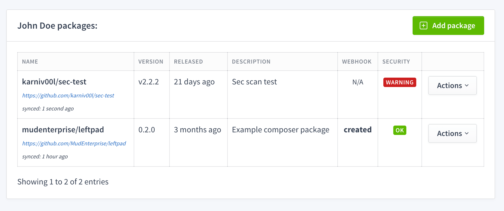 Security Scanner Docs Repman PHP Repository Manager