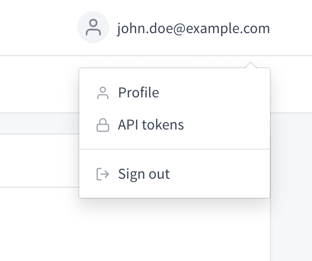 API Tokens menu